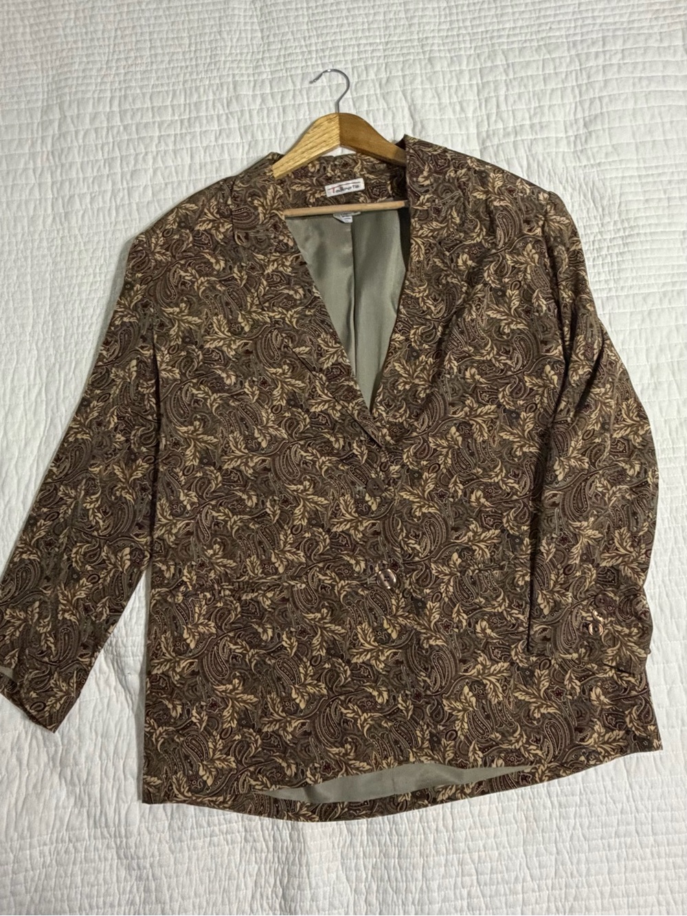 Talbots 100% Silk Paisley Blazer Jacket Brown-Burgundy Women’s Size 14